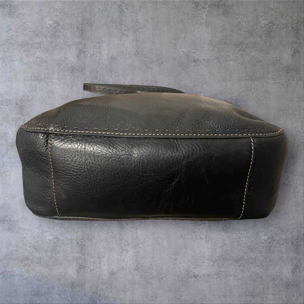 Vintage Fossil Black Leather Hobo Shoulder Bag Purse Contrast Stitching - Picture 5 of 9